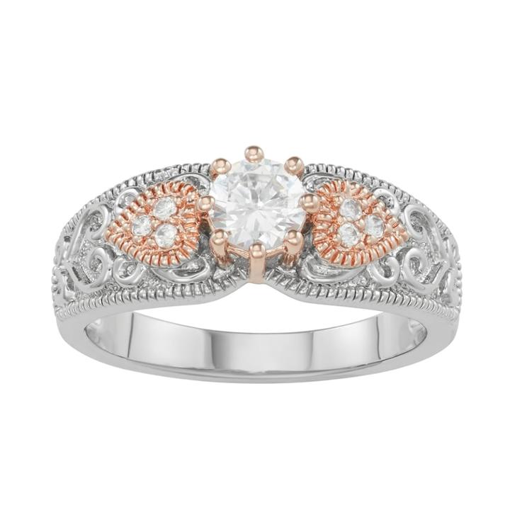 14k Rose Gold Over Brass Cubic Zirconia Ring, Women's, Size: 7, White