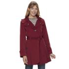 Women's Tower By London Fog Hooded Double-layer Lapel Rain Jacket, Size: Medium, Dark Red