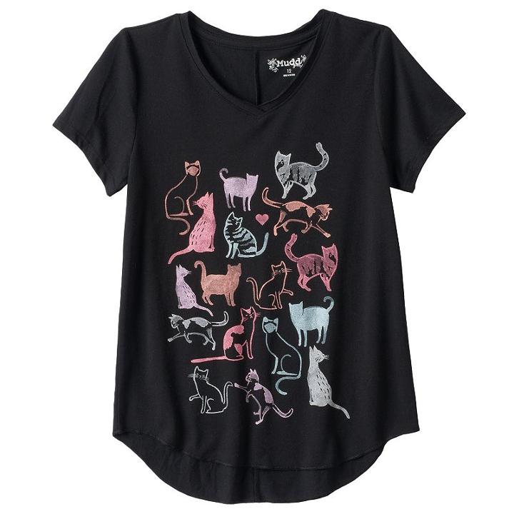 Girls 7-16 & Plus Size Mudd&reg; Seamed Back High-low Hem Graphic Tee, Girl's, Size: 16 1/2, Black
