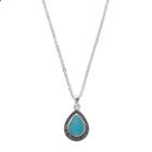Silver Luxuries Simulated Turquoise & Marcasite Teardrop Pendant Necklace, Women's, Blue