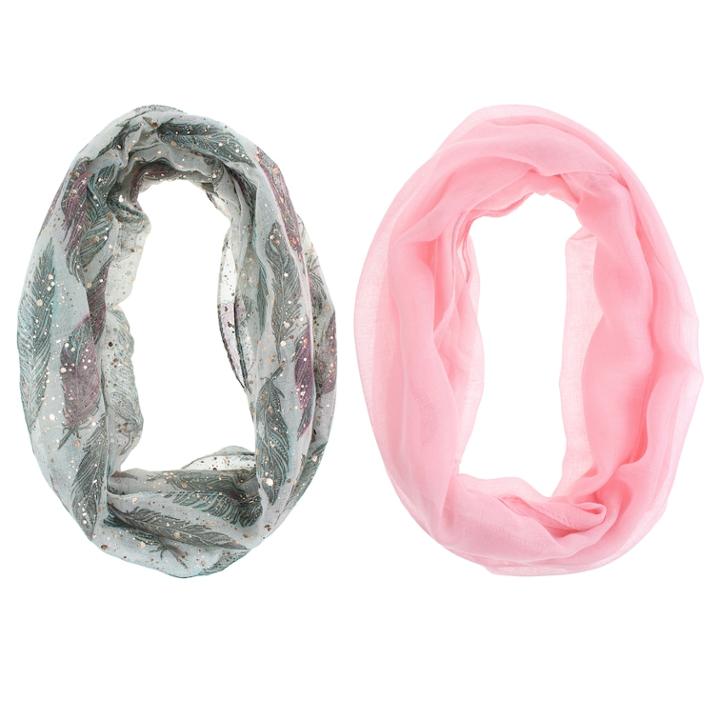 Girls 7-14 2-pack Tribal Feathers & Solid Loop Infinity Scarves, White