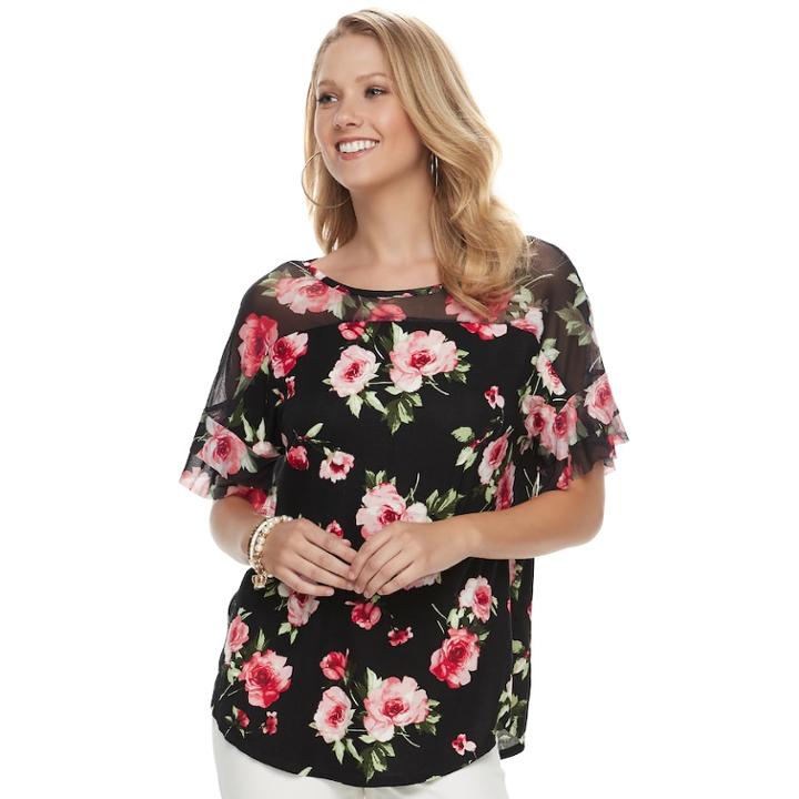 Women's French Laundry Floral Mesh Yoke Top, Size: Small, Oxford