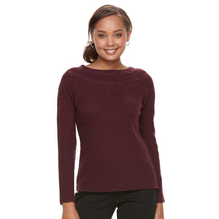 Petite Croft & Barrow Cable Trim Sweater, Women's, Size: S Petite, Red
