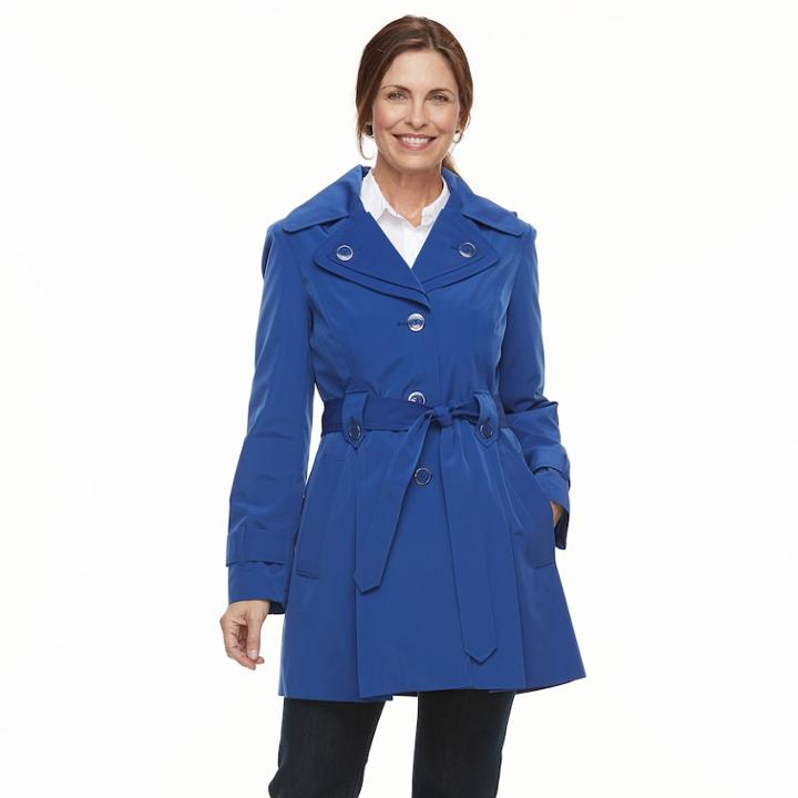 Women's Tower By London Fog Hooded Double-layer Lapel Raincoat, Size: Large, Blue