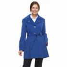 Women's Tower By London Fog Hooded Double-layer Lapel Raincoat, Size: Large, Blue