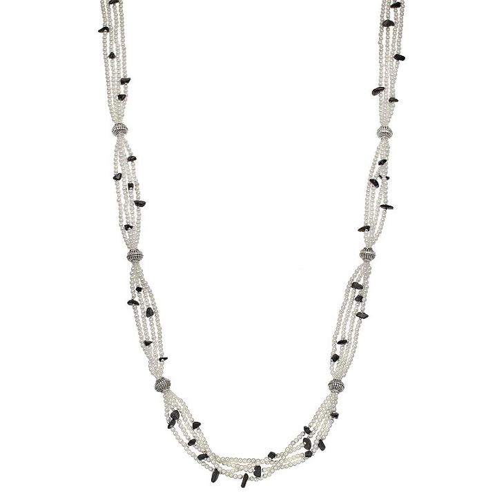 Napier Long Simulated Pearl & Oblong Bead Multi Strand Necklace, Women's, White