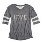 Girls 7-16 Mudd&reg; Crochet Striped Sleeve Varsity Tee, Size: 10, Grey (charcoal)