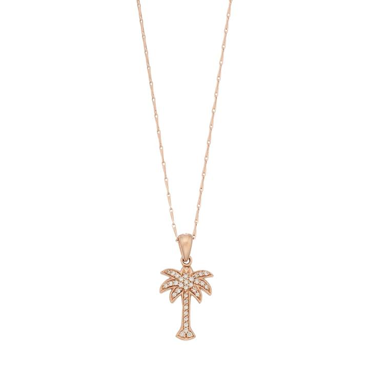 14k Rose Gold 1/6 Carat T.w. Diamond Palm Tree Pendant Necklace, Women's, Size: 18, White