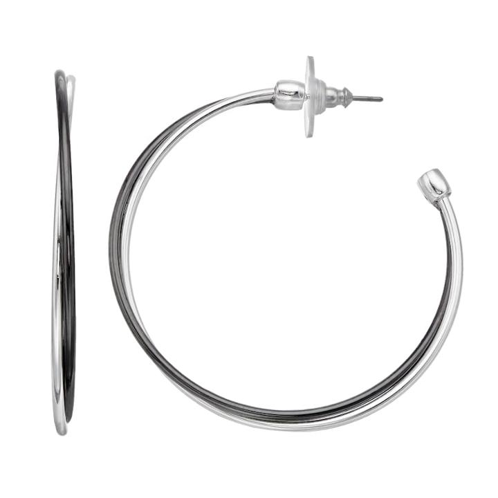 Napier Two Tone Crisscross Hoop Earrings, Women's, Multicolor