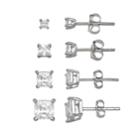 Primrose Sterling Silver 4-pair Square Cubic Zirconia Stud Earring Set, Women's, White