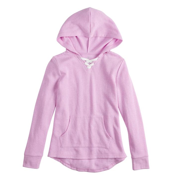 Girls 7-16 & Plus Size So&reg; Lace-up Tunic Hoodie, Size: 20 1/2, Lt Purple