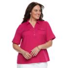 Plus Size Croft & Barrow&reg; 2-pocket Henley Polo, Women's, Size: 3xl, Dark Pink