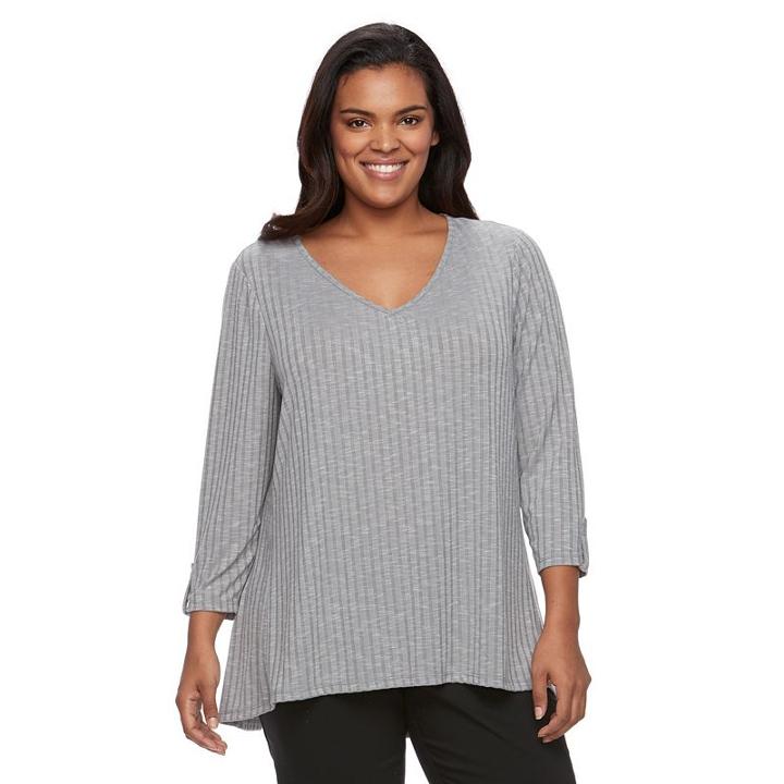 Plus Size Dana Buchman High-low V-neck Top, Women's, Size: 3xl, Light Grey