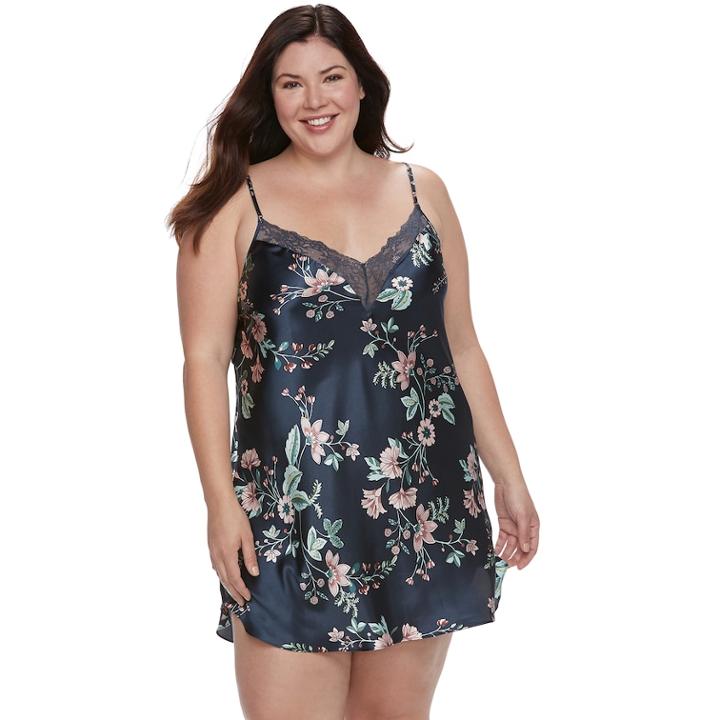 Plus Size Apt. 9&reg; Lace Trim Satin Chemise, Women's, Size: 3xl, Dark Blue