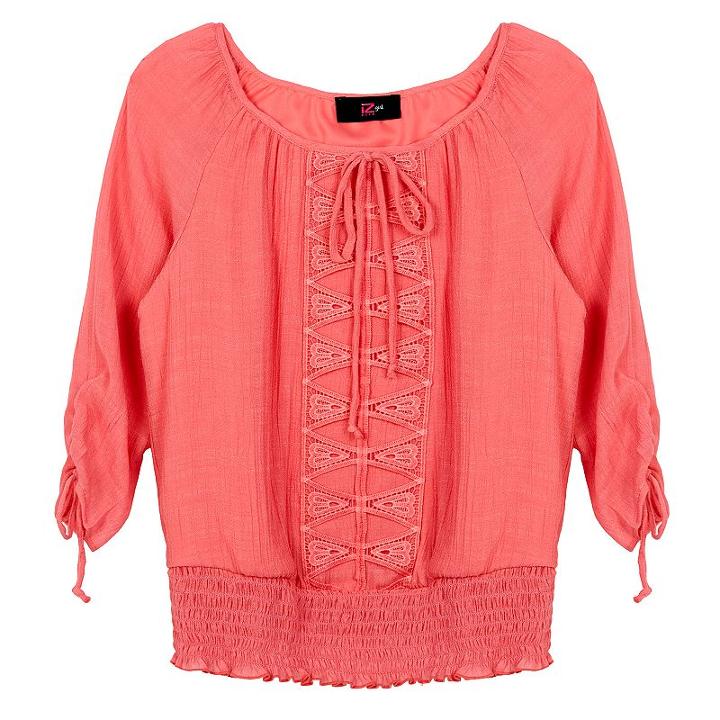 Girls 7-16 Iz Amy Byer 3/4-length Sleeve Smocked Gauze Peasant Top, Girl's, Size: Medium, Lt Orange