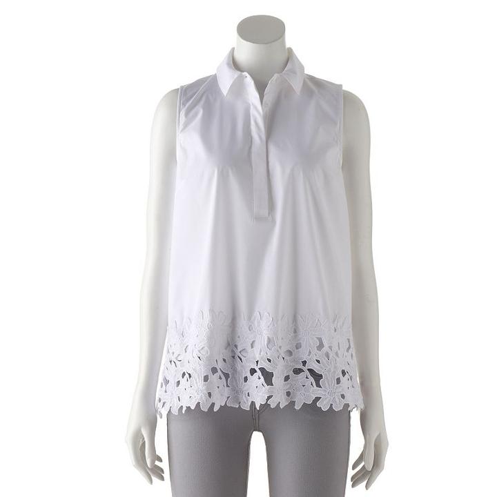 Women's Dana Buchman Lace-hem Sleeveless Shirt, Size: Xs, White
