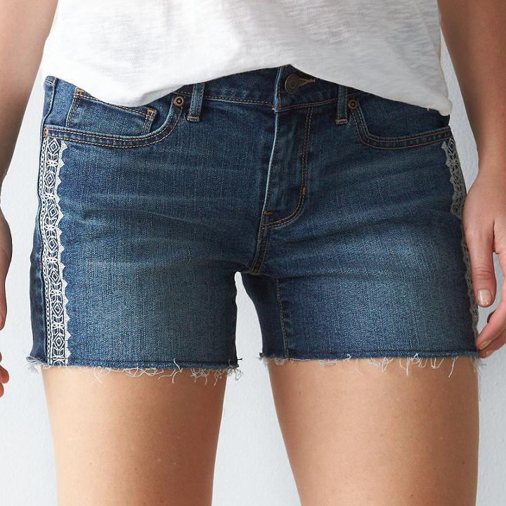 Women's Sonoma Goods For Life&trade; Embroidered Cutoff Jean Shorts, Size: 16, Med Blue