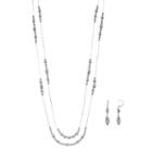 Napier Beaded Long Double Strand Necklace & Drop Earring Set, Women's, Silver