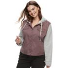 Juniors' Plus Size Mudd&reg; Hooded Knit Sleeve Jean Jacket, Teens, Size: 2xl, Purple