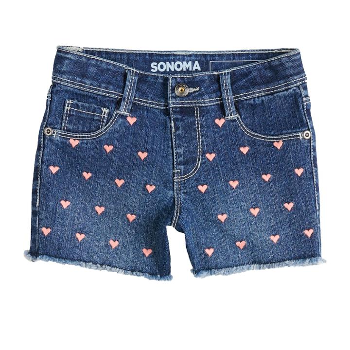 Girls 4-12 Sonoma Goods For Life&trade; Heart Embellishment Shortie Denim Shorts, Size: 4, Blue