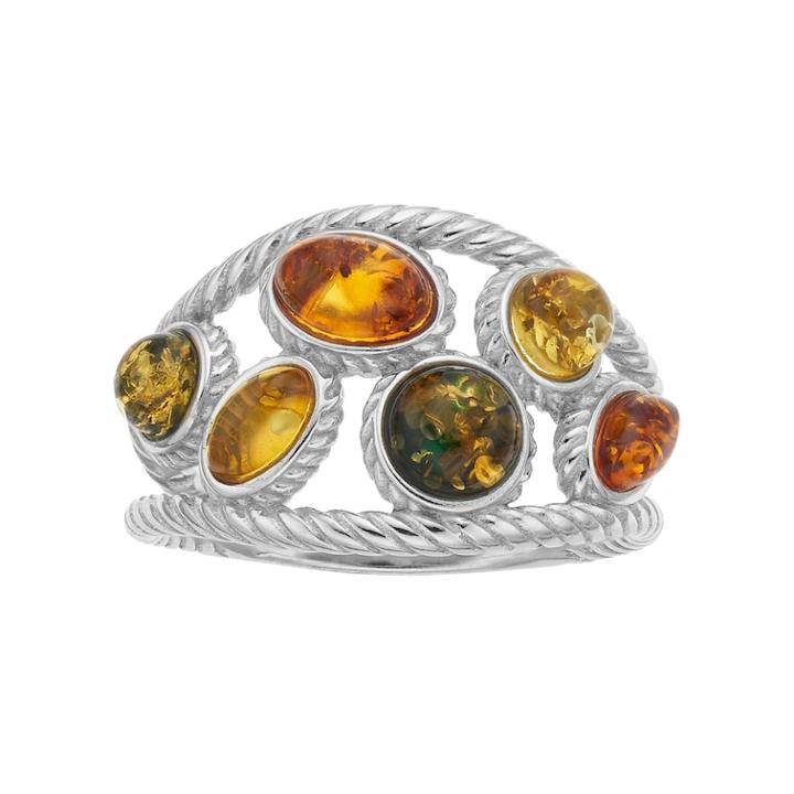 Sterling Silver Amber Cable Textured Ring, Women's, Size: 8, Green