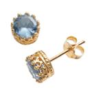14k Gold Over Silver Lab-created Aquamarine Crown Stud Earrings, Women's, Blue