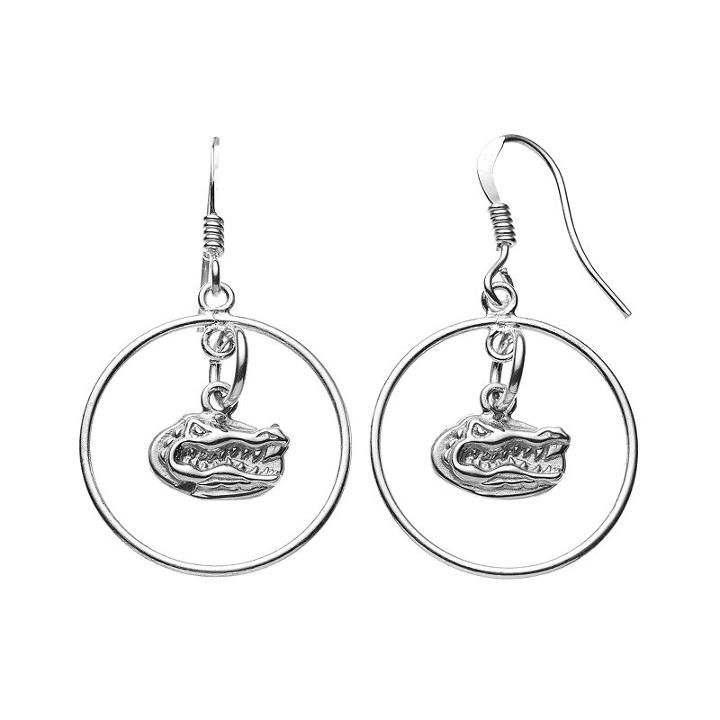 Dayna U Florida Gators Sterling Silver Logo Charm Hoop Drop Earrings, Women's, Grey