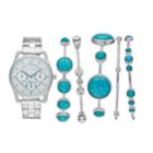 Women's Crystal Watch & Simulated Turquoise Bracelet Set, Size: Medium, Grey