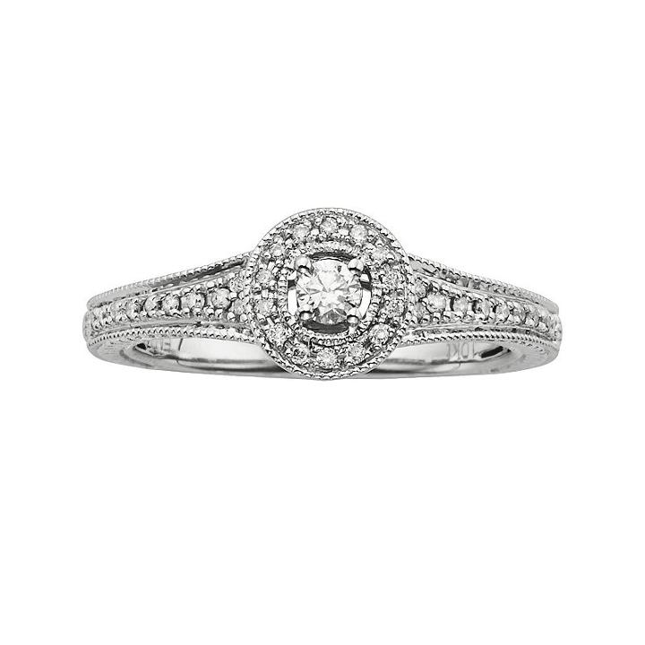 Round-cut Diamond Halo Engagement Ring In 10k White Gold (1/4 Ct. T.w.), Women's, Size: 5