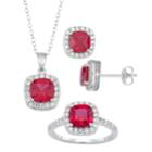 Sterling Silver Simulated Ruby & Lab-created White Sapphire Ring, Pendant & Earring Set, Women's, Size: 7, Red