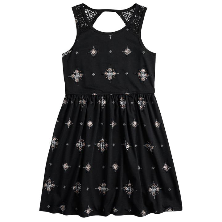 Girls 7-16 & Plus Size Mudd&reg; Crocheted Yoke Sleeveless Dress, Size: 12 1/2, Black