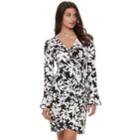 Women's Suite 7 Print Bell-sleeve Faux Wrap Dress, Size: 14, White Oth