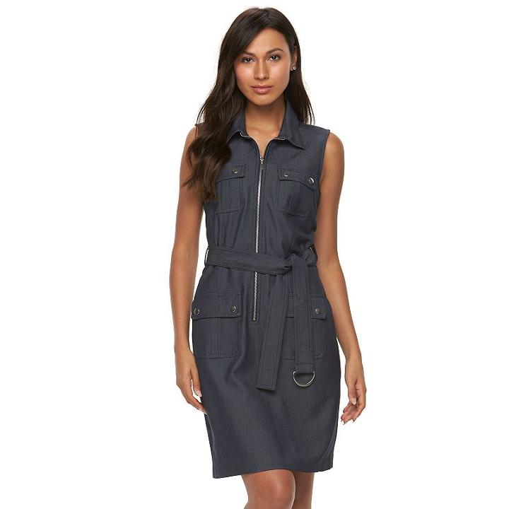 Women's Sharagano Sleeveless Shirtdress, Size: 14, Blue (navy)