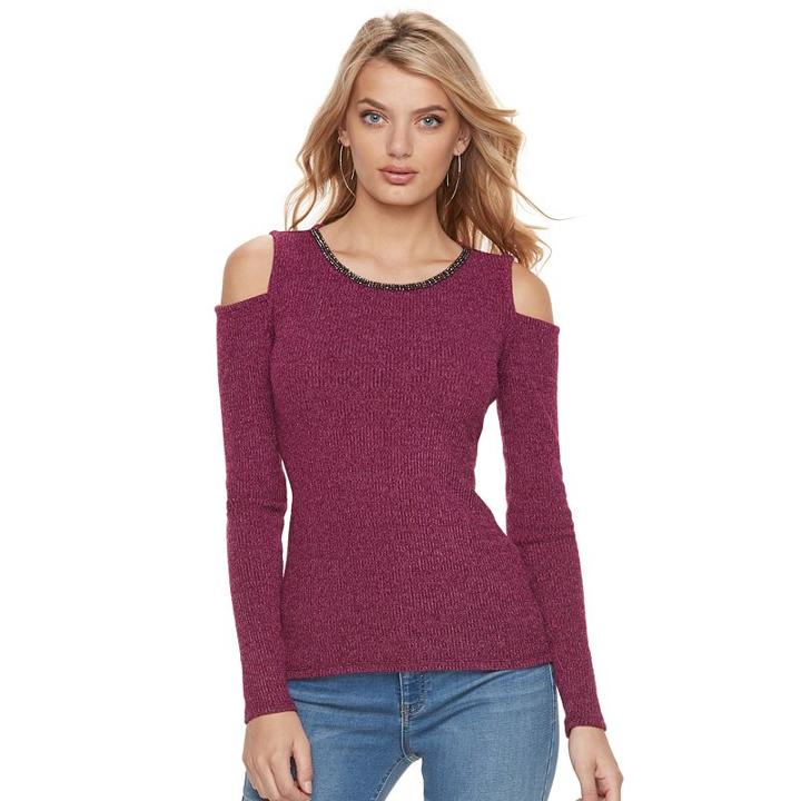 Women's Juicy Couture Embellished Cold-shoulder Sweater, Size: Medium, Purple