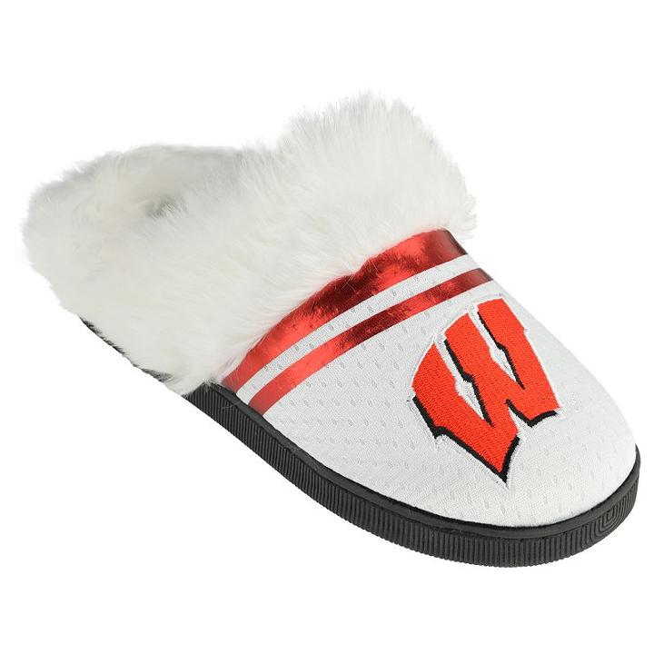 Women's Wisconsin Badgers Plush Slippers, Size: Small, White