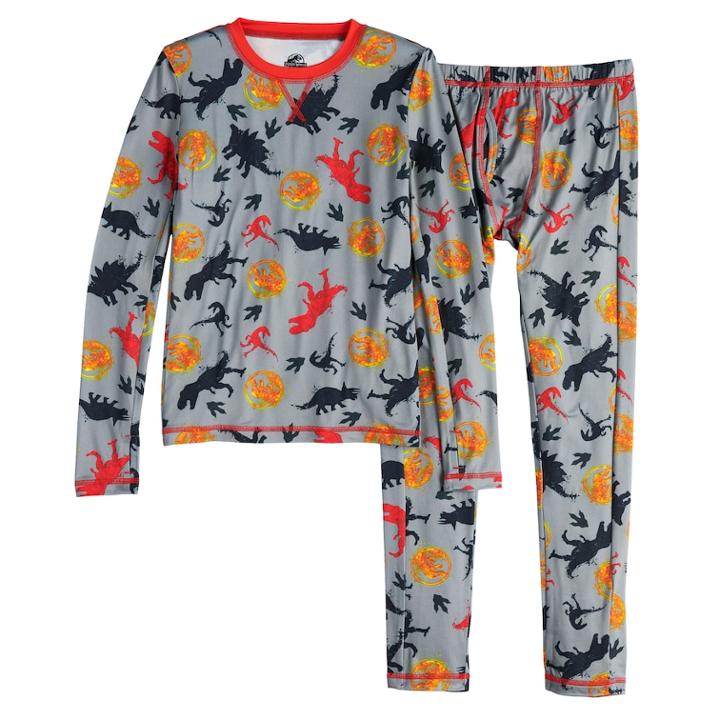 Boys 4-18 Cuddl Duds Jurassic Park 2-piece Climatesmart Baselayer Set, Size: 6-7, Grey