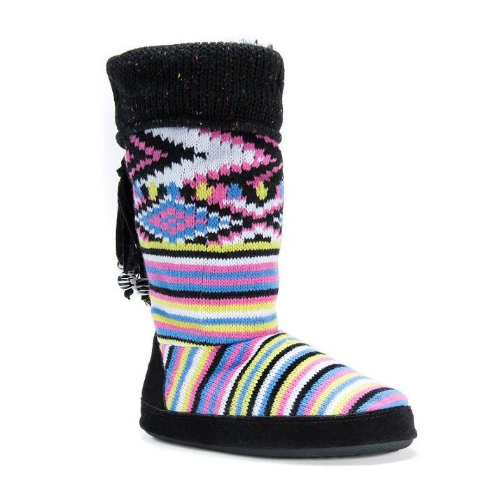 Muk Luks Women's Winona Cuffed Boot Slippers, Size: Large, Black
