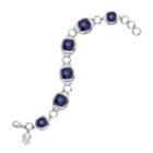 Logoart New York Yankees Legend Silver Tone Navy Glass Logo Charm Bracelet, Women's, Size: 7.5, Grey