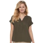 Women's Apt. 9&reg; Cuffed Crepe Blouse, Size: Medium, Green