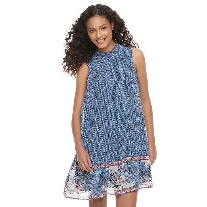 Juniors' Speechless Smocked Mock Neck Shift Dress, Girl's, Size: Small, White Oth