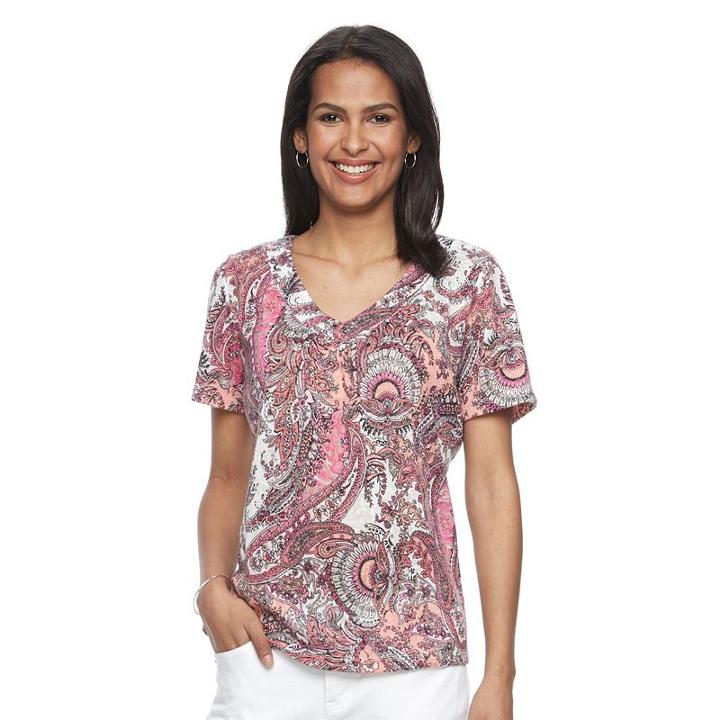 Petite Napa Valley Paisley V-neck Tee, Women's, Size: S Petite, Red
