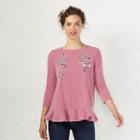 Women's Lc Lauren Conrad Embroidered Peplum Sweater, Size: Small, Med Pink