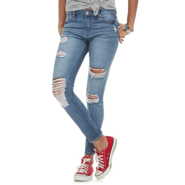 Juniors' Almost Famous Mid-rise Ripped Skinny Jeans, Teens, Size: 9, Orange