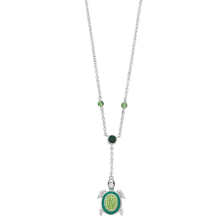 Silver Plated Crystal Turtle Y Necklace, Women's, Green