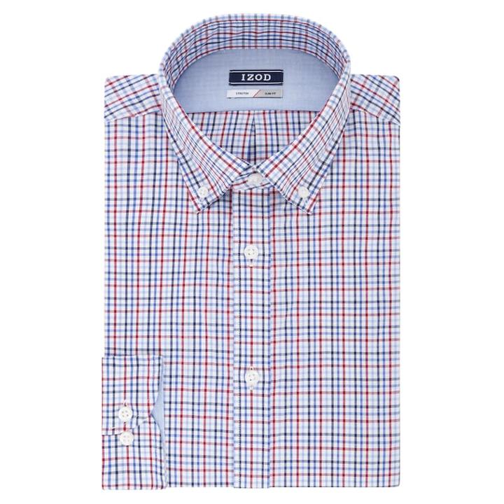 Men's Izod Slim-fit Button-down Collar Wrinkle-free Dress Shirt, Size: 15.5-34/35, Med Blue