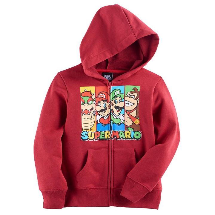 Boys 4-7 Super Mario Bros. Character Zip Hoodie, Size: L(7), Red