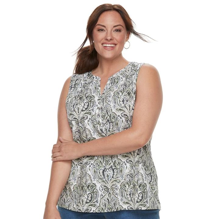 Plus Size Croft & Barrow&reg; Henley Tank, Women's, Size: 1xl, Med Green