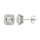 Sterling Silver Diamond Accent Square Halo Stud Earrings, Women's, White