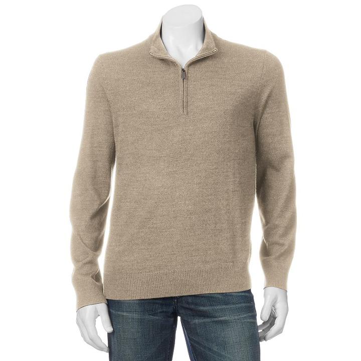 Men's Apt. 9&reg; Modern-fit Merino Wool-blend Quarter-zip Sweater, Size: Small, Med Beige