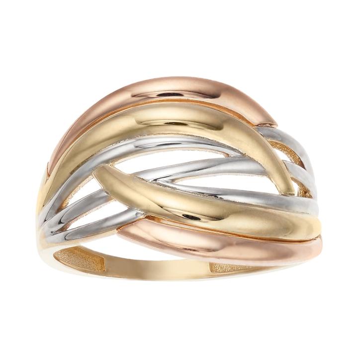 Tri-tone 10k Gold Crossover Ring, Women's, Size: 6